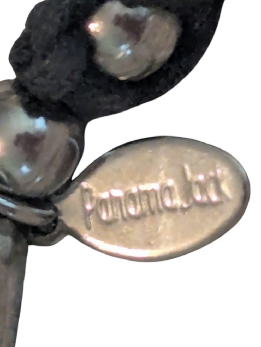 90s Grunge Panama Jack Sliver Beaded Black Leather Choker Necklace Bracelet - Picture 3 of 8